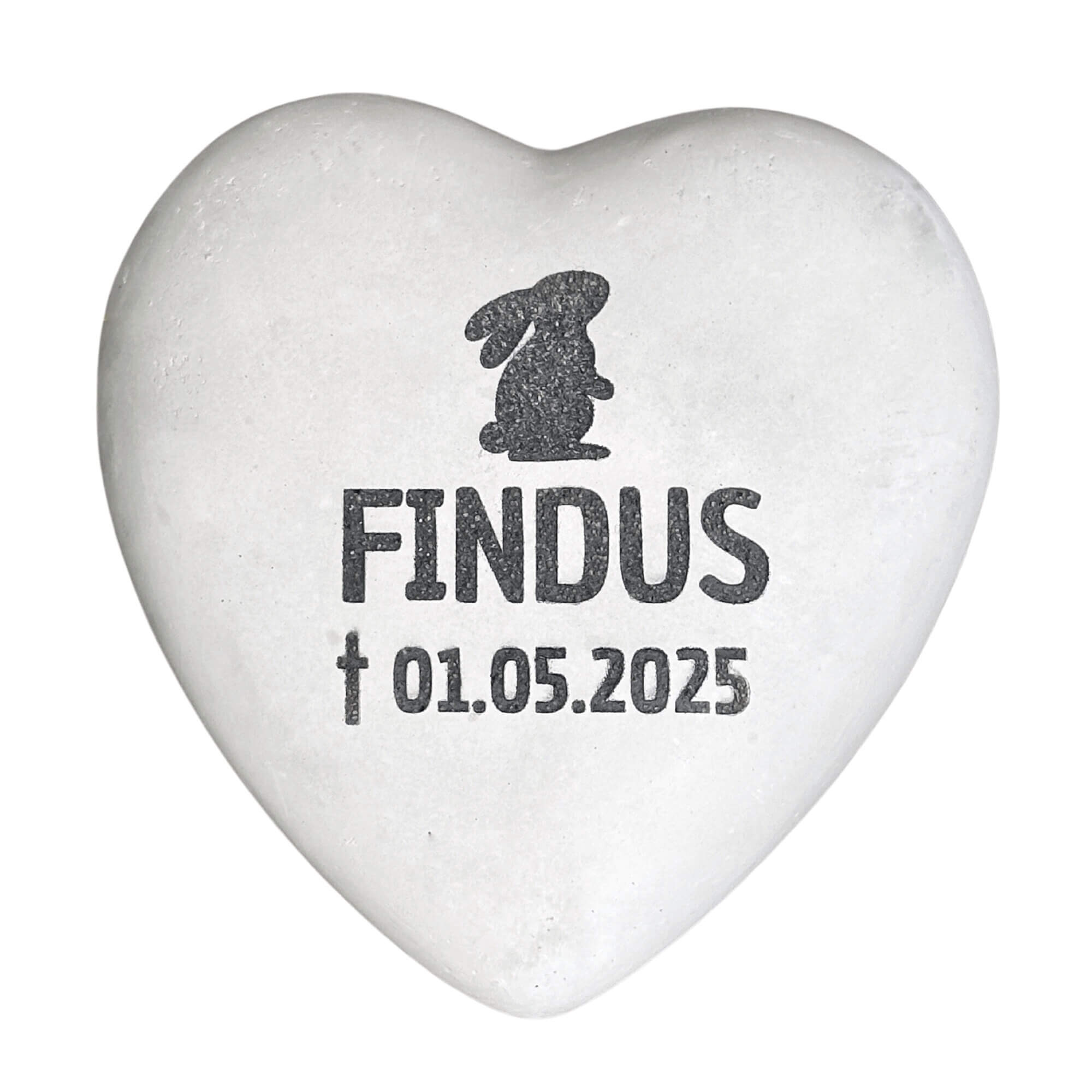 Personalisiertes Kaninchen, Hasen Grabherz mit Name – Grabschmuck mit Gravur | 13 cm Steinguss Herz | Andenken, Grabstein, wetterfest